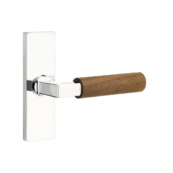 Emtek L-Square Walnut Door Lever with 1 1/2 x 5 inch Rectangular Stretto Rosette