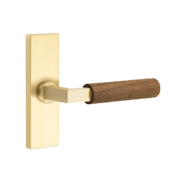 Emtek L-Square Walnut Door Lever with 1 1/2 x 5 inch Rectangular Stretto Rosette