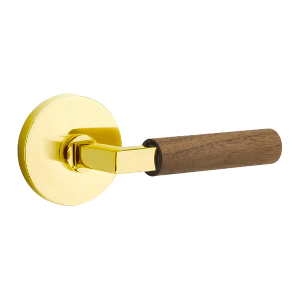 Emtek L-Square Walnut Door Lever with Disk Rosette