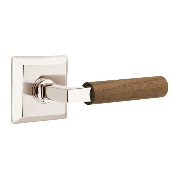 Emtek L-Square Walnut Door Lever with Quincy Rosette