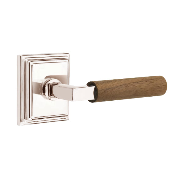 Emtek L-Square Walnut Door Lever with Wilshire Rosette