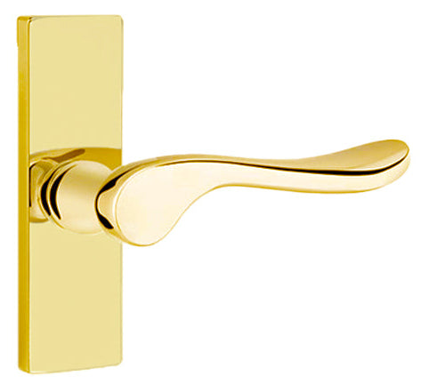 Emtek Luzern Lever with 1 1/2 x 5 inch Rectangular Stretto Rosette in Unlacquered Brass Finish