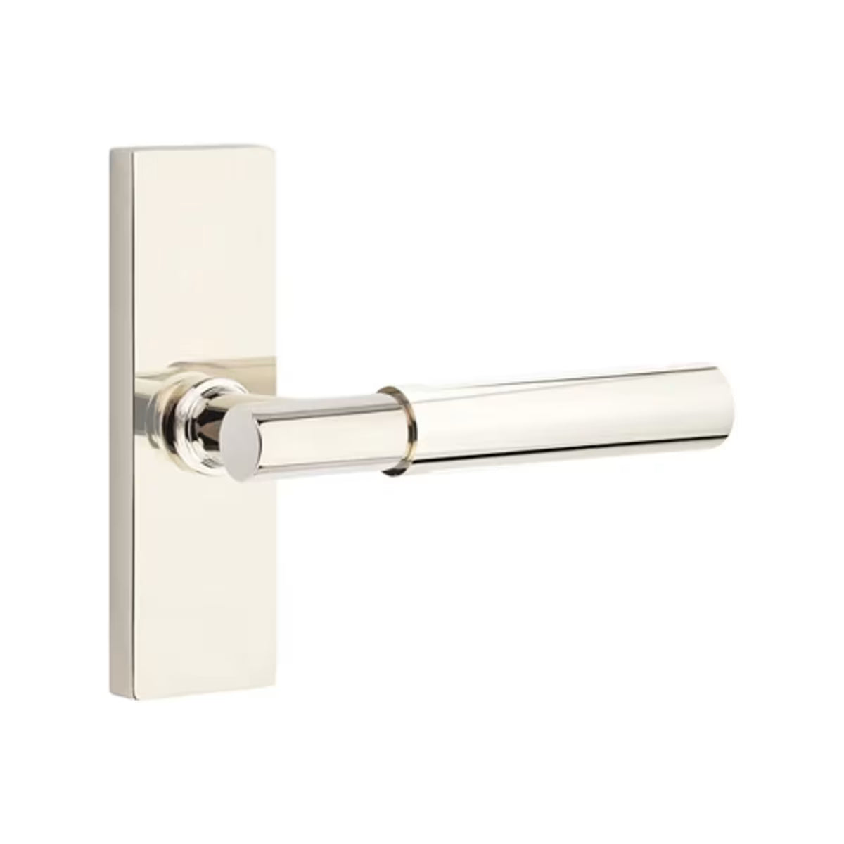 Emtek Myles Door Lever with 1 1/2 x 5 inch Rectangular Stretto Rosette in Polished Nickel