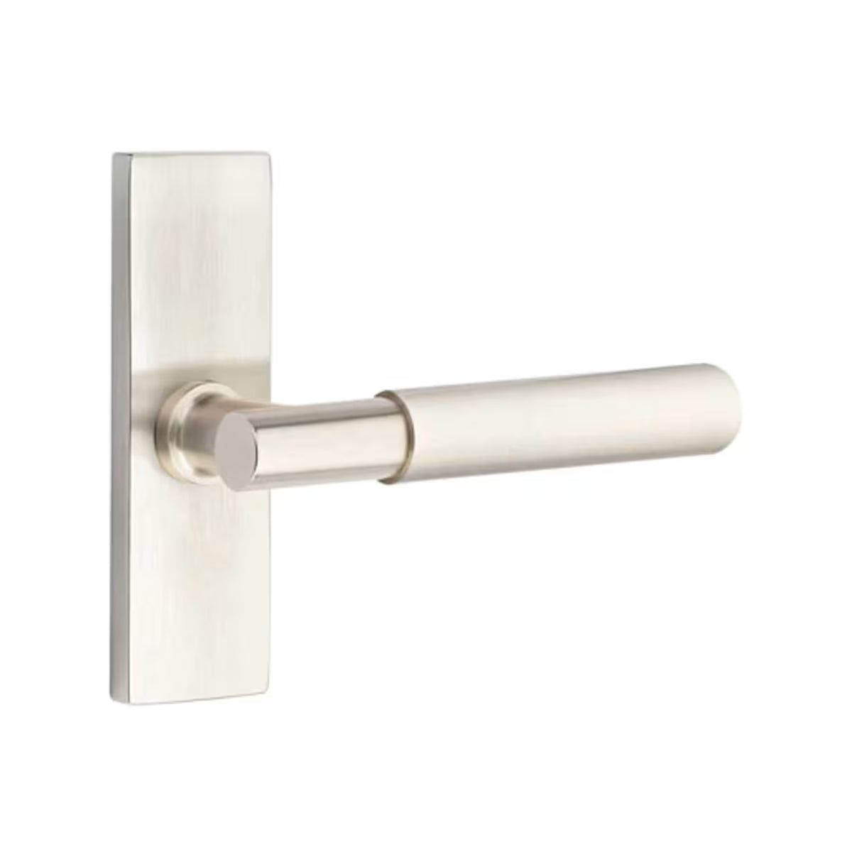 Emtek Myles Door Lever with 1 1/2 x 5 inch Rectangular Stretto Rosette in Satin Nickel