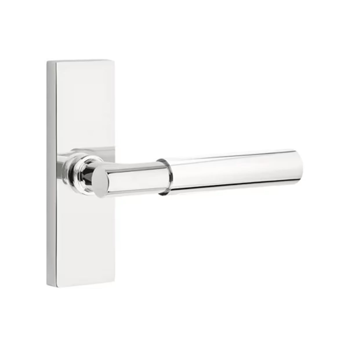 Emtek Myles Door Lever with 1 1/2 x 5 inch Rectangular Stretto Rosette in Polished Chrome