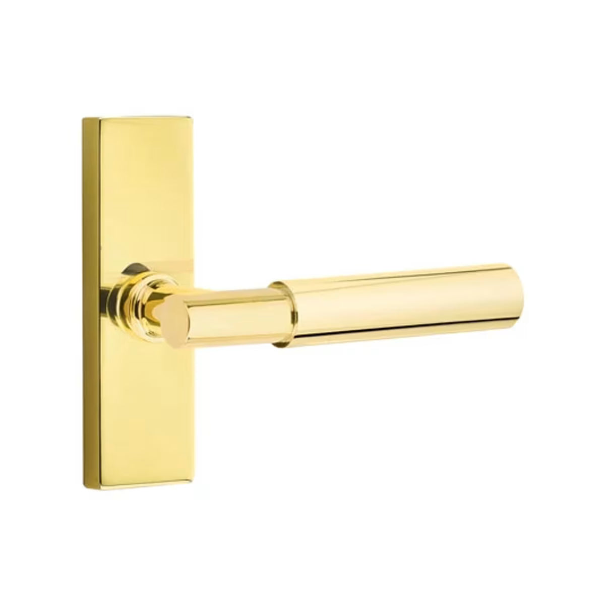 Emtek Myles Door Lever with 1 1/2 x 5 inch Rectangular Stretto Rosette in Unlacquered Brass
