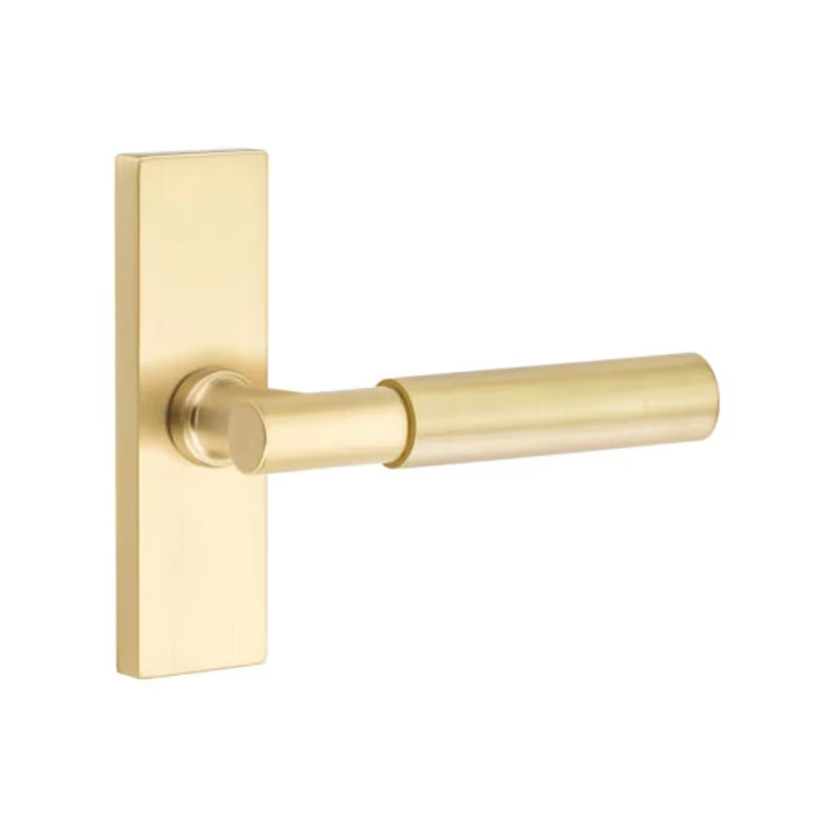 Emtek Myles Door Lever with 1 1/2 x 5 inch Rectangular Stretto Rosette in Satin Brass