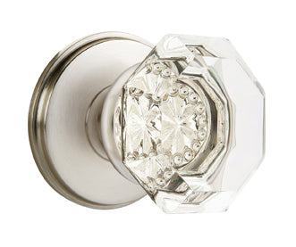 Emtek Old Town Crystal Knob with Watford Rosette Satin Nickel