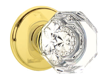 Emtek Old Town Crystal Knob with Watford Rosette Polished Brass