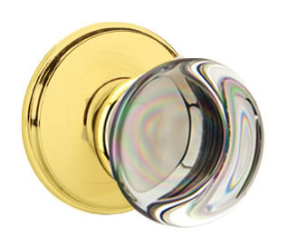 Emtek Providence Crystal Knob with Watford Rosette  Non Lacquered Brass