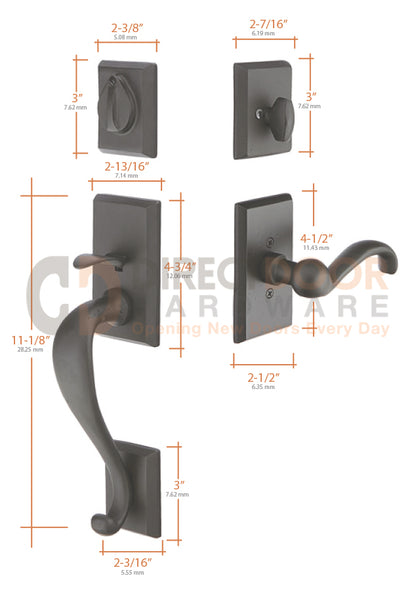 Measurements for Emtek Rectangular Sectional Mortise Entrance Handleset