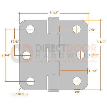 Measurements for Emtek 3.5 inch Residential Duty Hinge - 5/8 inch Radius