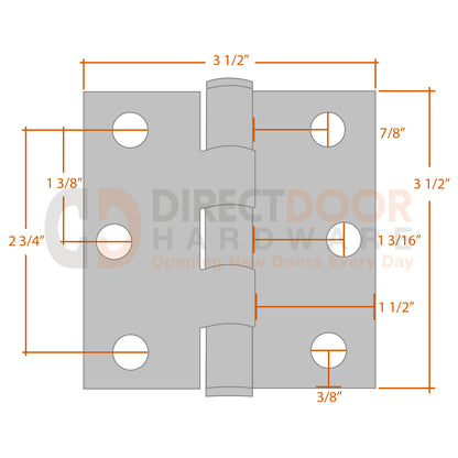 Measurements for Emtek 3.5 inch Residential Duty Door Hinge - Square Corners