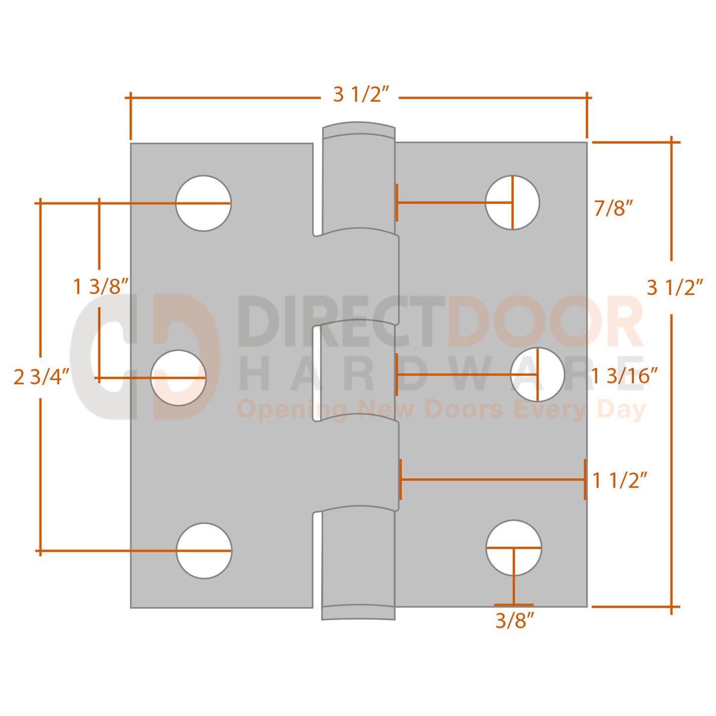 Measurements for Emtek 9811332D 3 1/2 x 3 1/2 Door Hinge - Square Corners