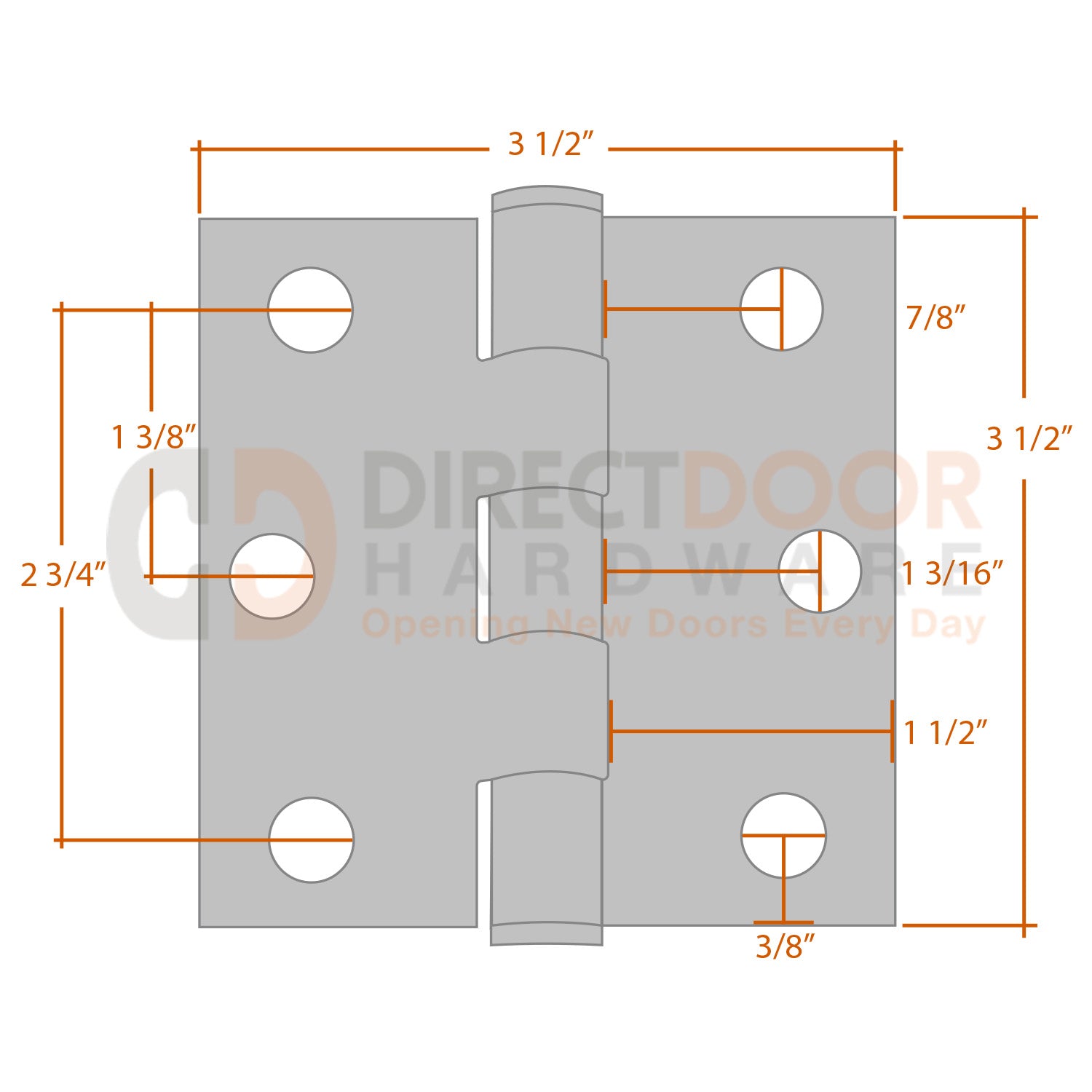 Measurements for Emtek 9811332D 3 1/2 x 3 1/2 Door Hinge - Square Corners