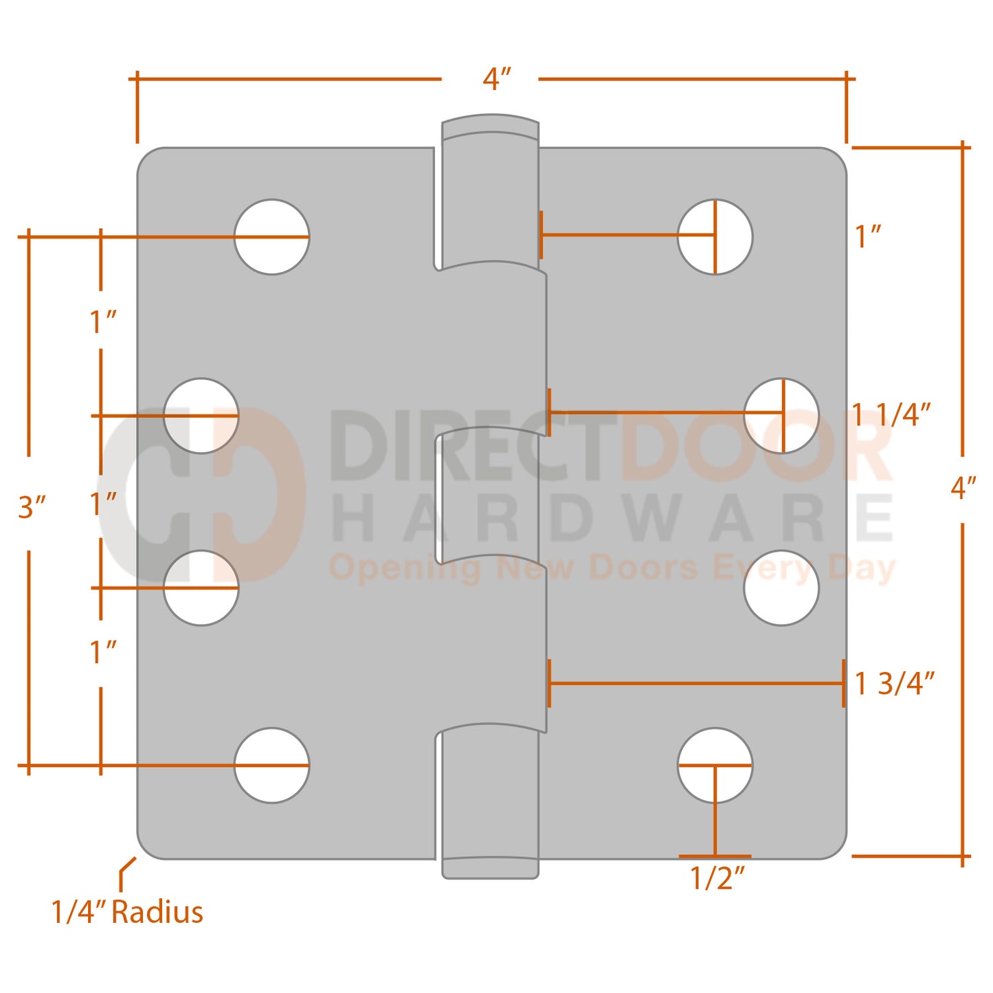 Measurements for Emtek 9812432D 4x4 Door Hinge - 1/4 inch Radius