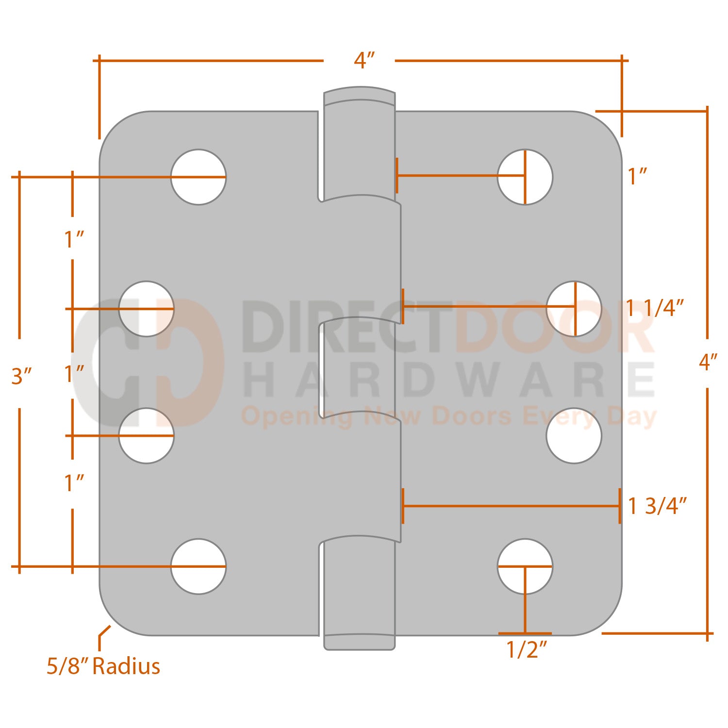 Measurements for Emtek 9813432D 4x4 Door Hinge - 5/8 inch Radius