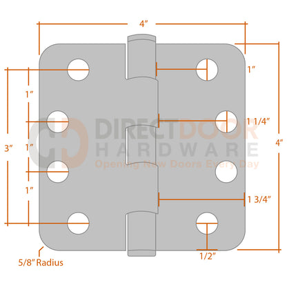 Measurements for Emtek 9813432D 4x4 Door Hinge - 5/8 inch Radius