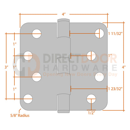 Measurements for Emtek 4x4 Residential Duty Hinge - 5/8 inch Radius