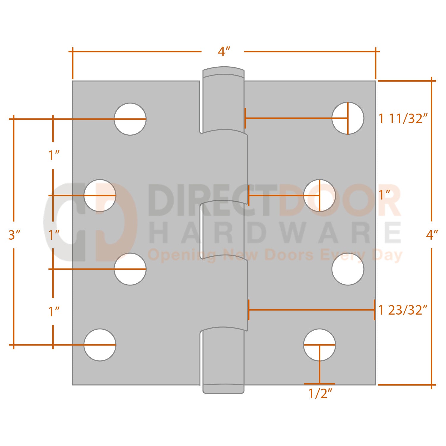 Measurements for Emtek 4x4 Residential Duty Door Hinge - Square Corners