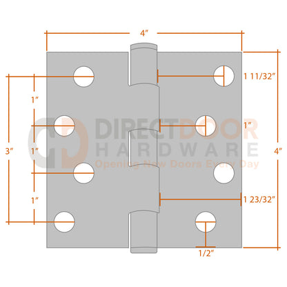 Measurements for Emtek 4x4 Residential Duty Door Hinge - Square Corners
