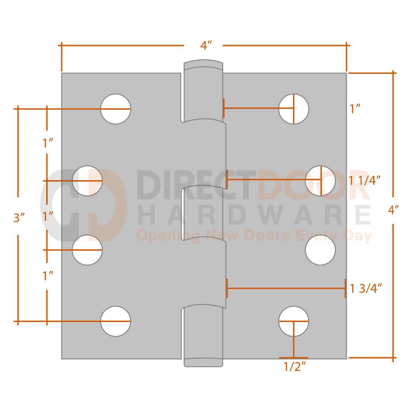 Measurements for Emtek 4x4 Residential Duty Hinge - Square Corners