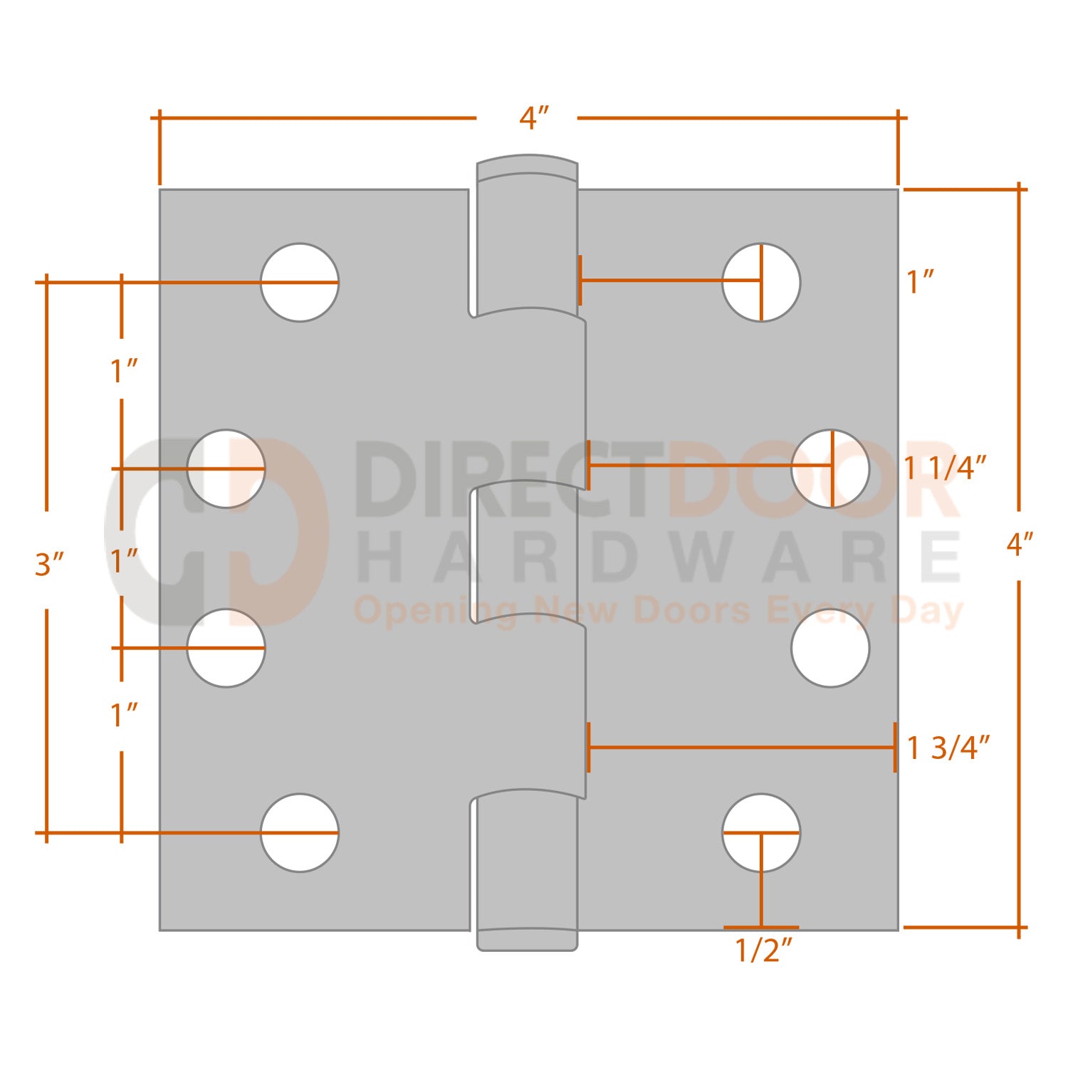 Measurements for Emtek 9811432D 4x4 Door Hinge - Square Corners