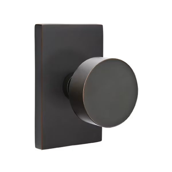 Emtek Round Interior Mortise Knob with Modern Rectangular Rosette