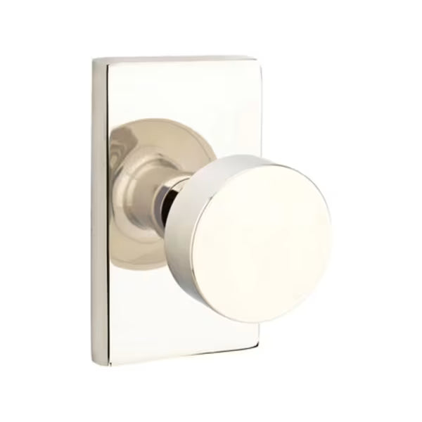 Emtek Round Interior Mortise Knob with Modern Rectangular Rosette