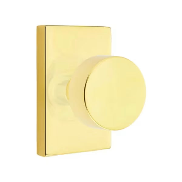 Emtek Round Interior Mortise Knob with Modern Rectangular Rosette