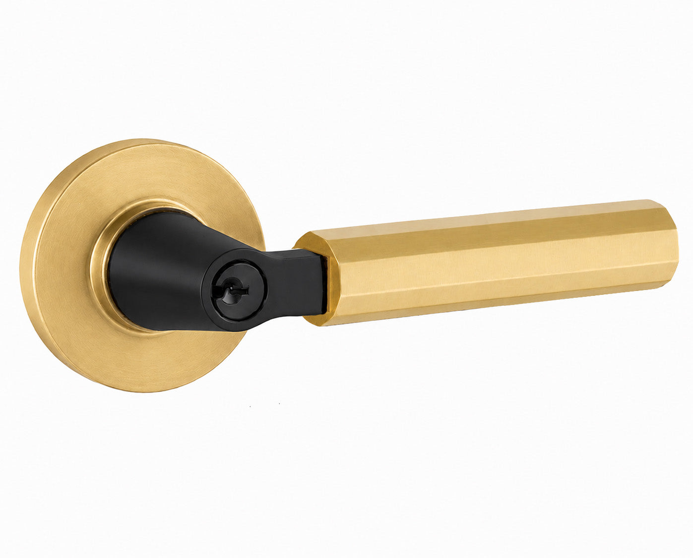 Emtek Select - Customizable Faceted L-Square Keyed Entrance Lever with Disk Rosette