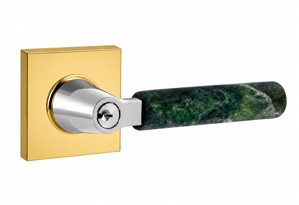 Emtek Select - Customizable Green Marble L-Square Keyed Entrance Lever with Square Rosette