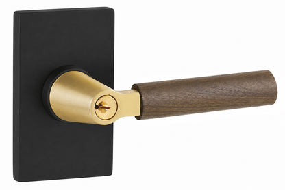 Emtek Select - Customizable Walnut Grip L-Square Keyed Entrance Lever with Modern Rectangular Rosette