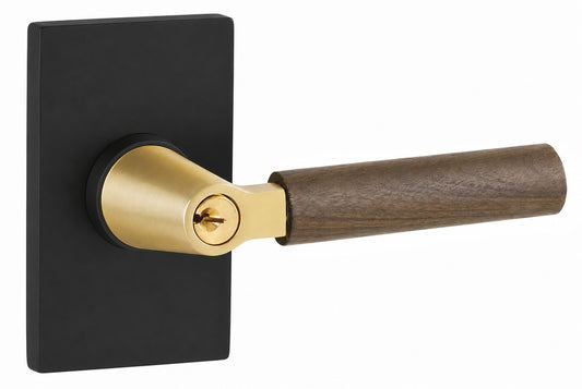Emtek Select - Customizable Walnut Grip L-Square Keyed Entrance Lever with Modern Rectangular Rosette