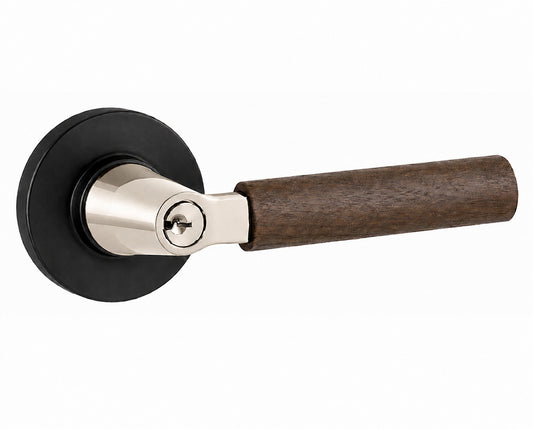 Emtek Select - Customizable Walnut Grip L-Square Keyed Entrance Lever with Disk Rosette