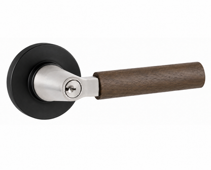 Emtek Select - Customizable Walnut Grip L-Square Keyed Entrance Lever with Disk Rosette
