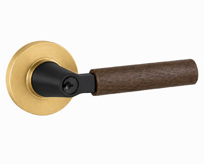 Emtek Select - Customizable Walnut Grip L-Square Keyed Entrance Lever with Disk Rosette