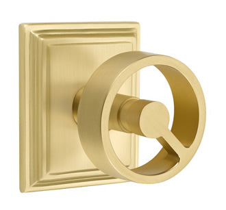 Emtek Spoke Knob with Wilshire Rosette - Satin Brass