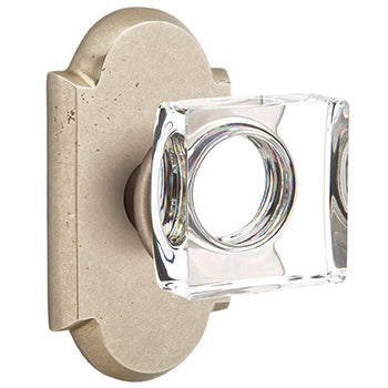 Emtek Square Crystal Knob with Sandcast Style 1 Rosette
