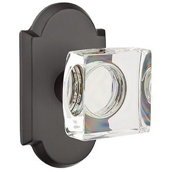 Emtek Square Crystal Knob with Sandcast Style 1 Rosette