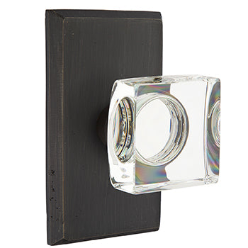 Emtek Square Crystal Knob with Sandcast Style 3 Rosette
