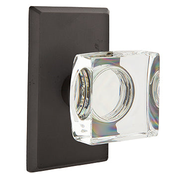 Emtek Square Crystal Knob with Sandcast Style 3 Rosette