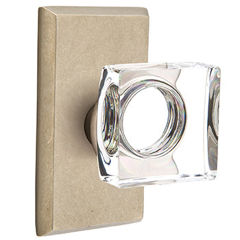 Emtek Square Crystal Knob with Sandcast Style 3 Rosette