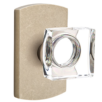 Emtek Square Crystal Knob with Sandcast Style 4 Rosette