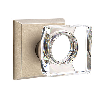 Emtek Square Crystal Knob with Sandcast Style 6 Rosette