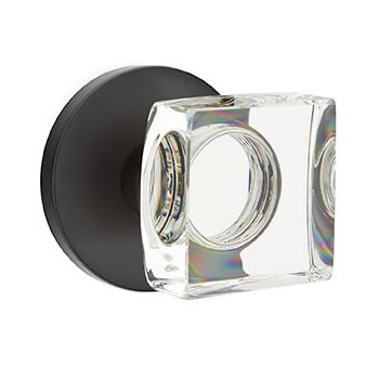 Emtek Square Crystal Knob with Disk Rosette - Flat Black