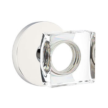 Emtek Square Crystal Knob with Disk Rosette - Polished Chrome