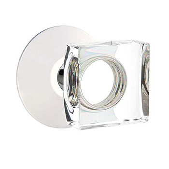 Emtek Square Crystal Knob with Modern Rosette - Polished Chrome
