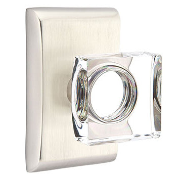 Emtek Square Crystal Knob with Neos Rosette - Satin Nickel