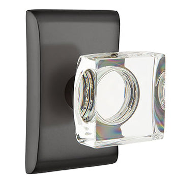 Emtek Square Crystal Knob with Neos Rosette - Flat Black